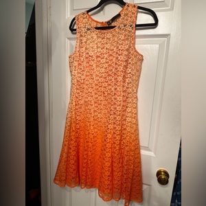 Leslie Fay 12 / Orange Ombre Lace Overlay Lined Sleeveless Sheath Dress